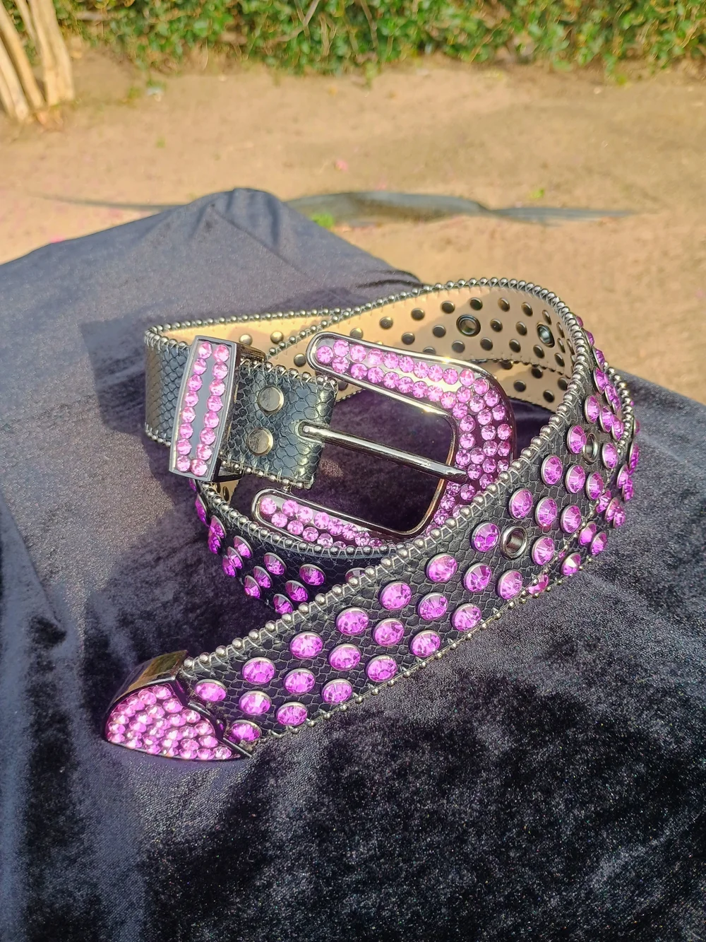 Pink Crystal Western-Style Women's Belt with Decorative Buckle